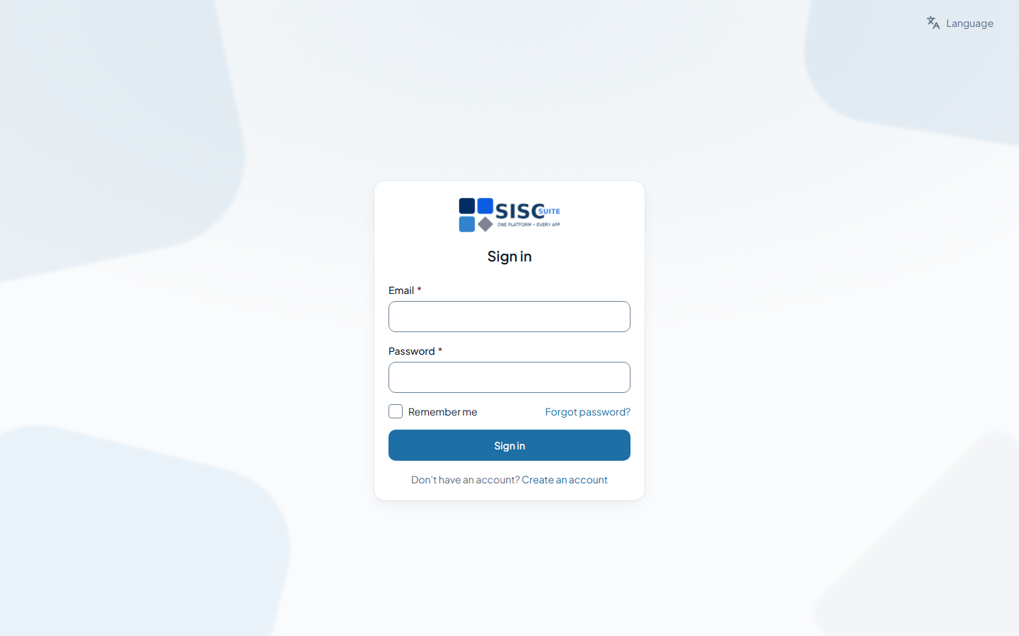 The sign-in screen: email, password, and a link for a forgotten password.
